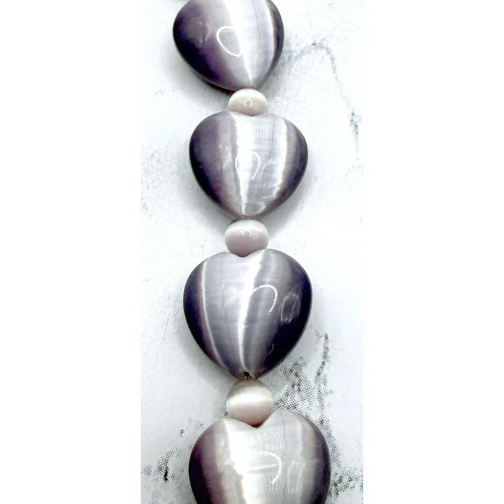 Plum Purple Glass Heart Bead Necklace 17